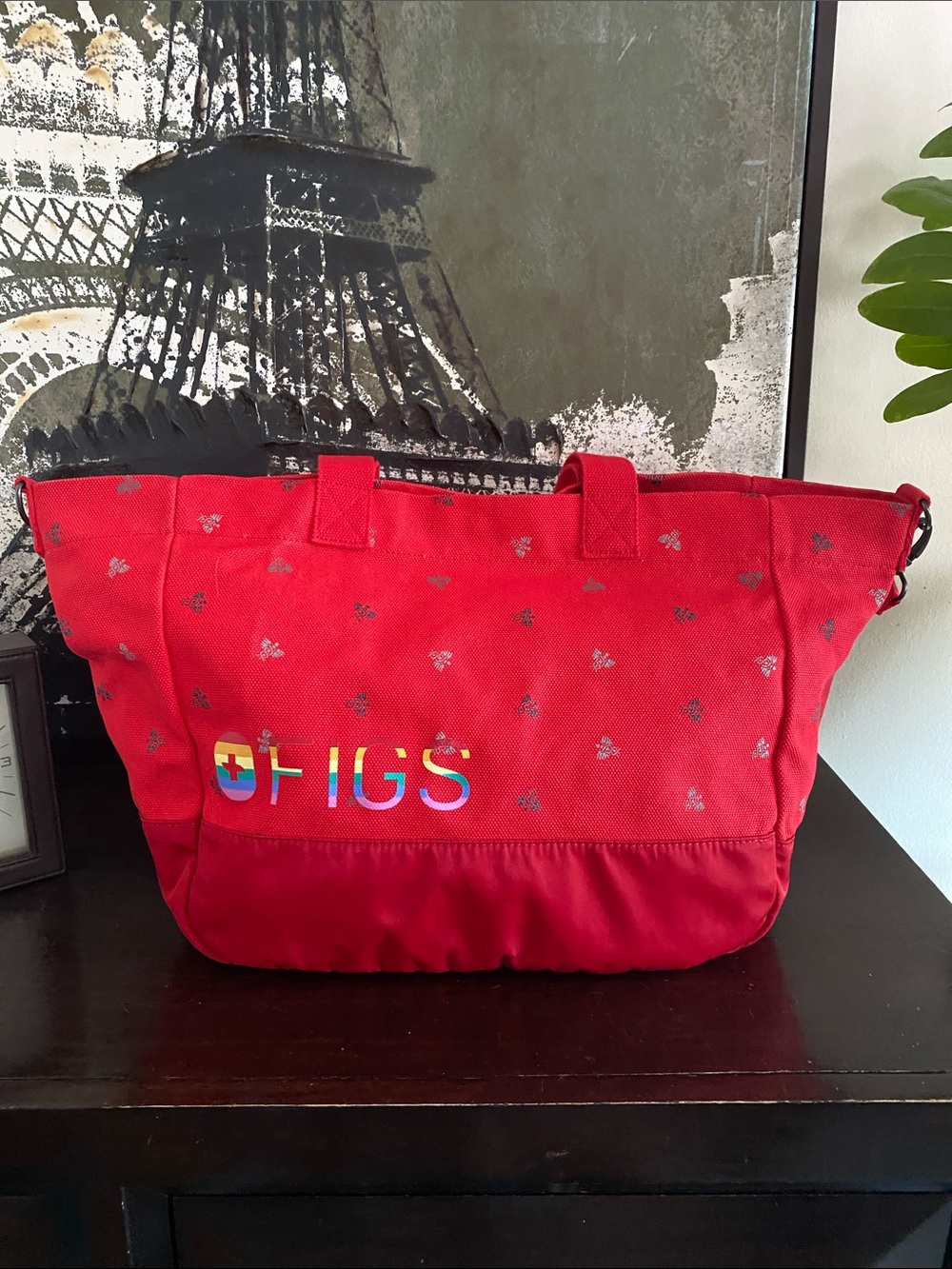 Figs Red Tote with Iridescent Logo